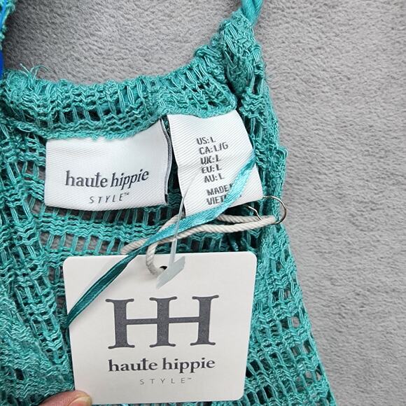 NWT Haute Hippie Women’s L Aqua Crochet Halter Maxi Dress Boho Swimsuit Cover Up - Picture 9 of 10